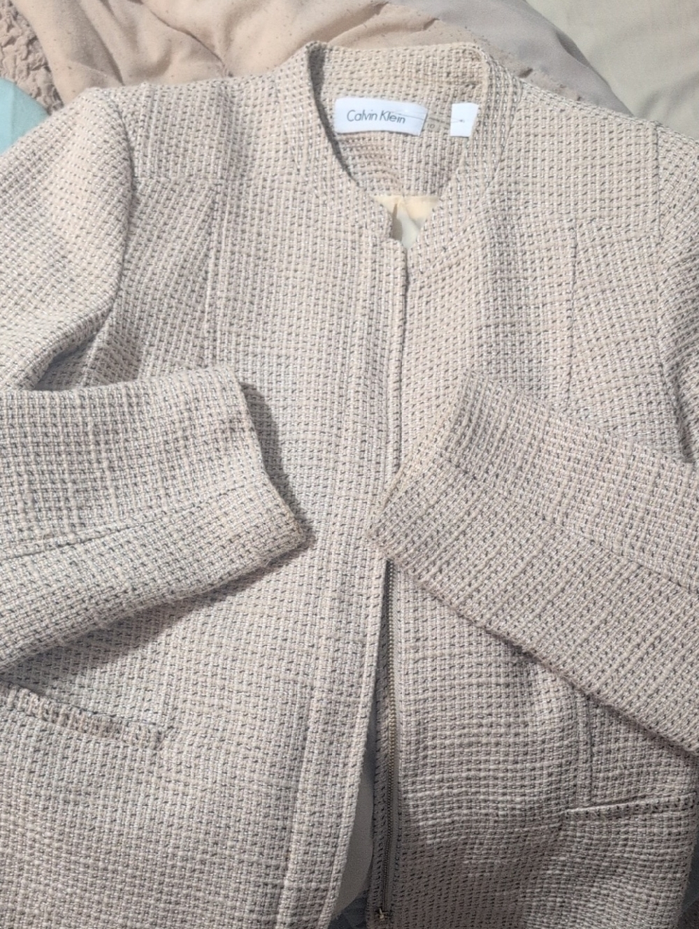 Neutral Cream Tweed CK Jacket Blazer - Classic Collar - Picture 3 of 4